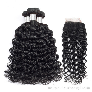 Wholesale Water Wave Bundles With Closure Brazilian Hair Weave Bundles With Closure Remy Human Hair 3 Bundles With Closure
